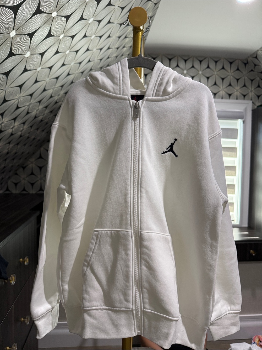 Jordan White Full-Zip Hoodie with Black Jumpman Logo